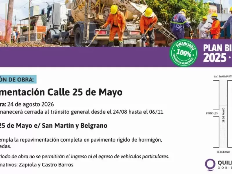 Cerrarán 25 de Mayo durante más de dos meses por una obra de repavimentación