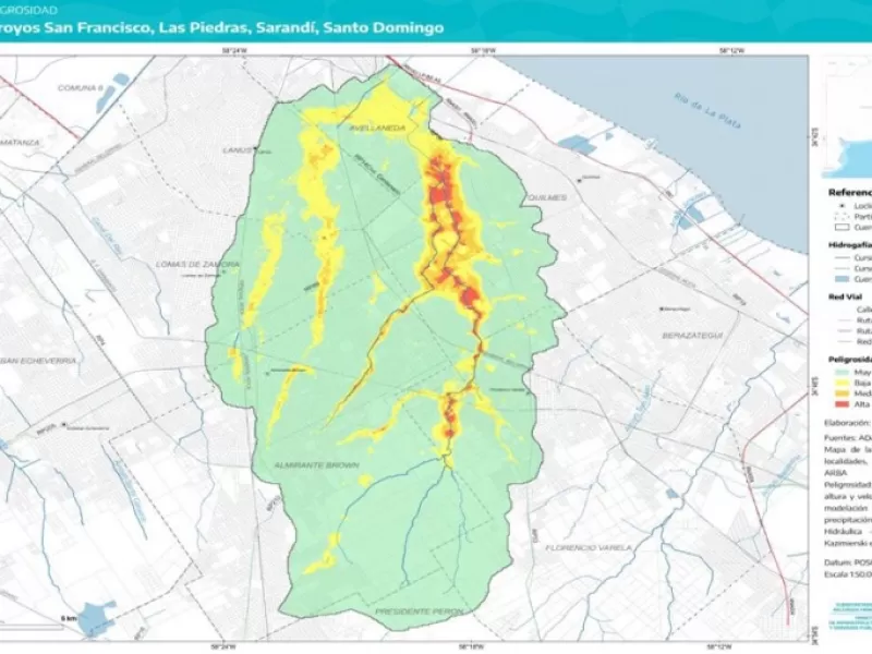 Aprueban el Mapa de Peligrosidad H&iacute;drica de arroyos del sur del Conurbano y fijan nuevas restricciones urban&iacute;sticas