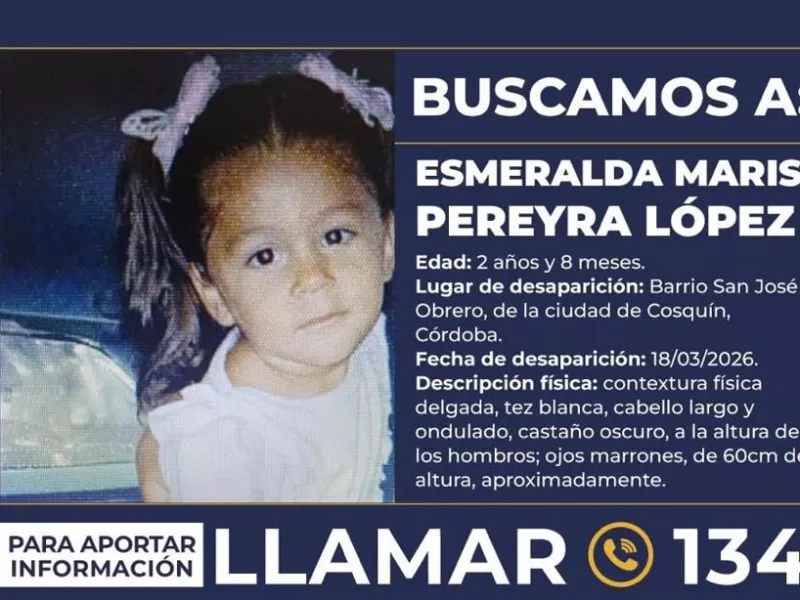 Intensa b&uacute;squeda de Esmeralda Pereyra L&oacute;pez, la nena de 2 a&ntilde;os desaparecida en Cosqu&iacute;n