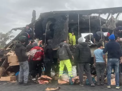Decenas de personas saquearon un cami&oacute;n que se incendi&oacute; en ruta 9